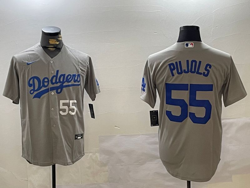 Men Los Angeles Dodgers #55 Pujols Grey Game 2024 Nike MLB Jersey style 2